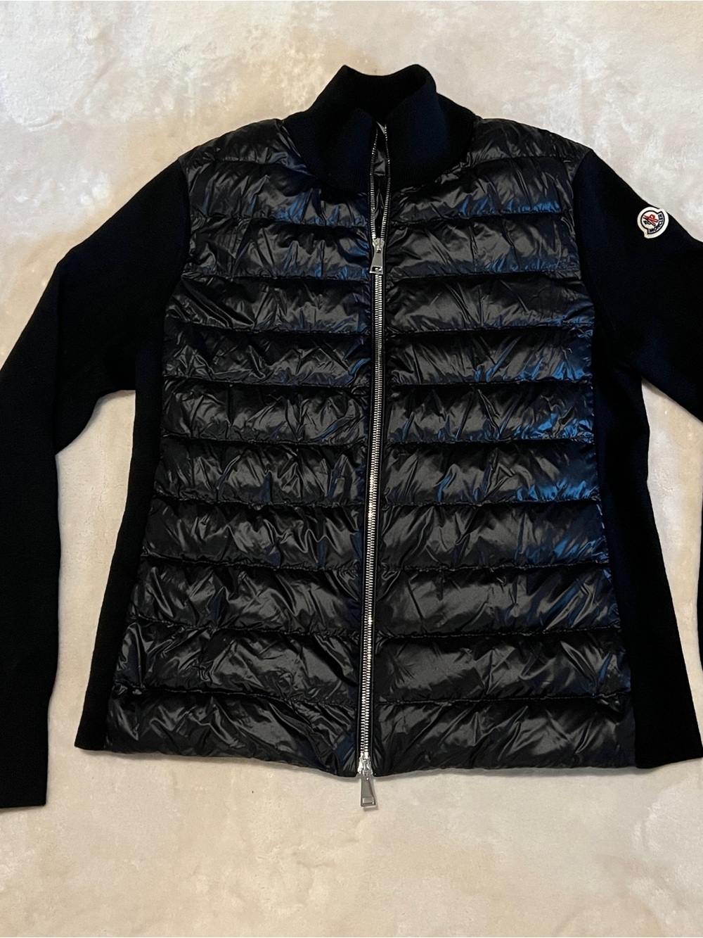 Moncler Black Quilted Front Knit-Sleeve Jacket Tricot Cardigan
